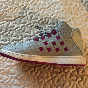 Grey and purple Jordan shoes